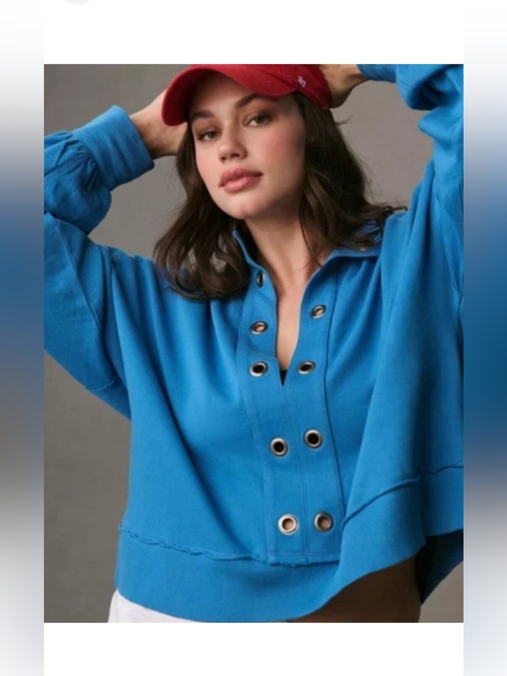 Anthropologie Pilcro Sweatshirt Womens XS Blue Grommet Pullover - Picture 2 of 7
